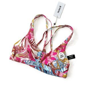 NWT Hurley Floral Bikini Top Small S Padded Strappy Sport